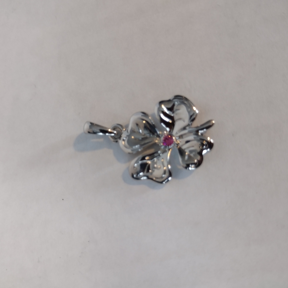 Sophia Fiori Silver Clover Pendant with Pink Sapphire Accent